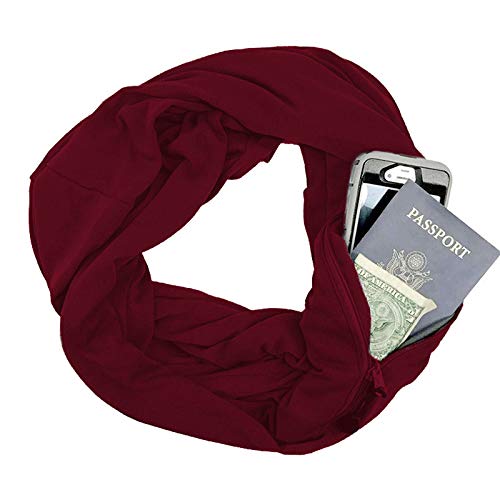 Zebery Bufanda de Viaje Unisex Infinity Loop con Bolsillo Oculto con Cierre, Color sólido, Blanco, One Size fit All
