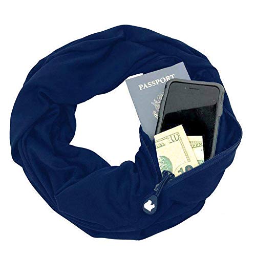 Zebery Bufanda de Viaje Unisex Infinity Loop con Bolsillo Oculto con Cierre, Color sólido, Blanco, One Size fit All