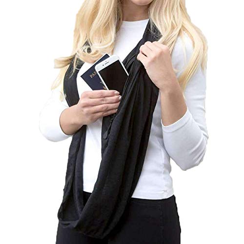 Zebery Bufanda de Viaje Unisex Infinity Loop con Bolsillo Oculto con Cierre, Color sólido, Blanco, One Size fit All