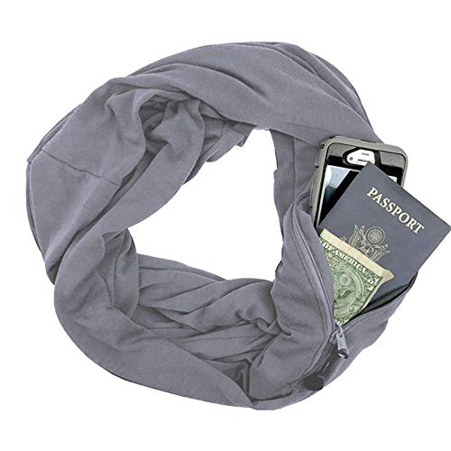 Zebery Bufanda de Viaje Unisex Infinity Loop con Bolsillo Oculto con Cierre, Color sólido, Blanco, One Size fit All