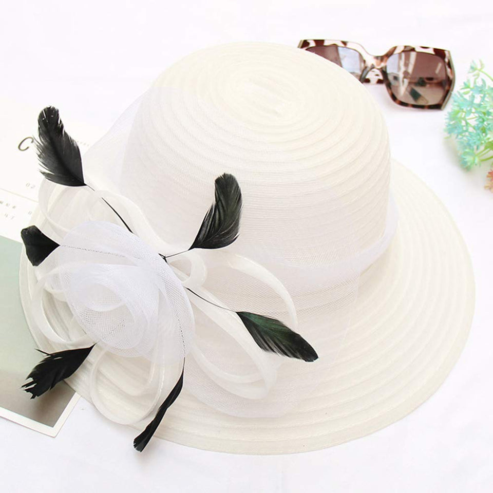 DYFAR Vestido Sombrero Cubo Mujeres, Organza UV-Anti Hat Fiesta Sombrero Boda ala Ancha Accesorios Florales Moda Nuevas Damas Multicolor Elegante Personalidad Sombrero para el Sol