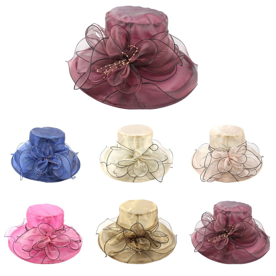 BrawljRORty - Sombrero para mujer, elegante, para boda, fiesta, iglesia, viaje, dama, ala ancha, flor, Azul, Una talla
