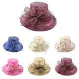 BrawljRORty - Sombrero para mujer, elegante, para boda, fiesta, iglesia, viaje, dama, ala ancha, flor, Azul, Una talla
