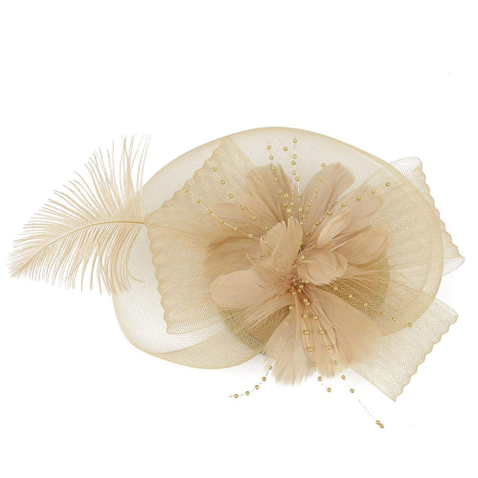Fenical Pinza para el Cabello, Sombrero de Copa Mini Sombrero con Flores, Malla, Arco, Horquilla, Accesorio para Disfraz, para Dama de niña