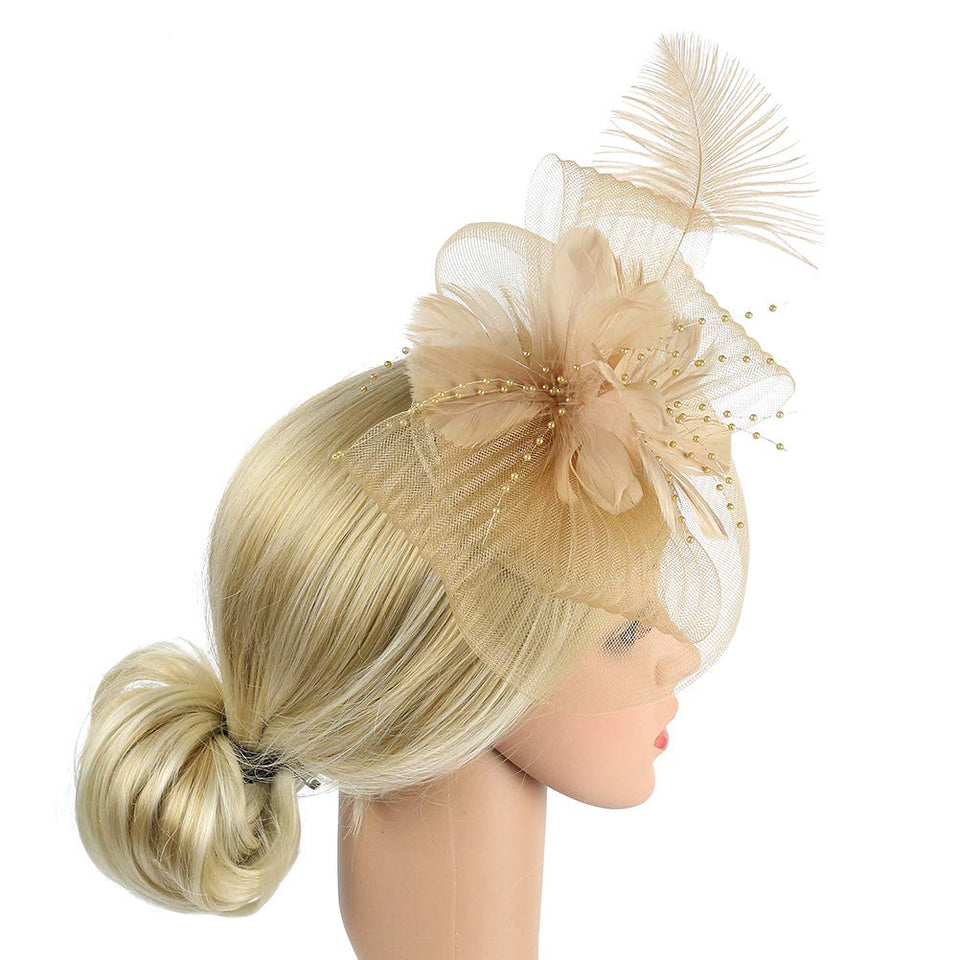 Fenical Pinza para el Cabello, Sombrero de Copa Mini Sombrero con Flores, Malla, Arco, Horquilla, Accesorio para Disfraz, para Dama de niña