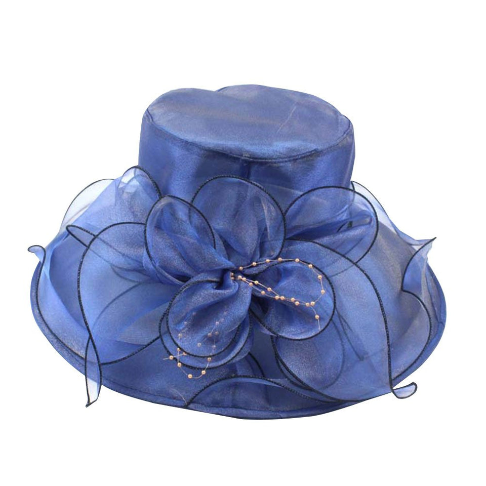 BrawljRORty - Sombrero para mujer, elegante, para boda, fiesta, iglesia, viaje, dama, ala ancha, flor, Azul, Una talla
