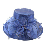 BrawljRORty - Sombrero para mujer, elegante, para boda, fiesta, iglesia, viaje, dama, ala ancha, flor, Azul, Una talla