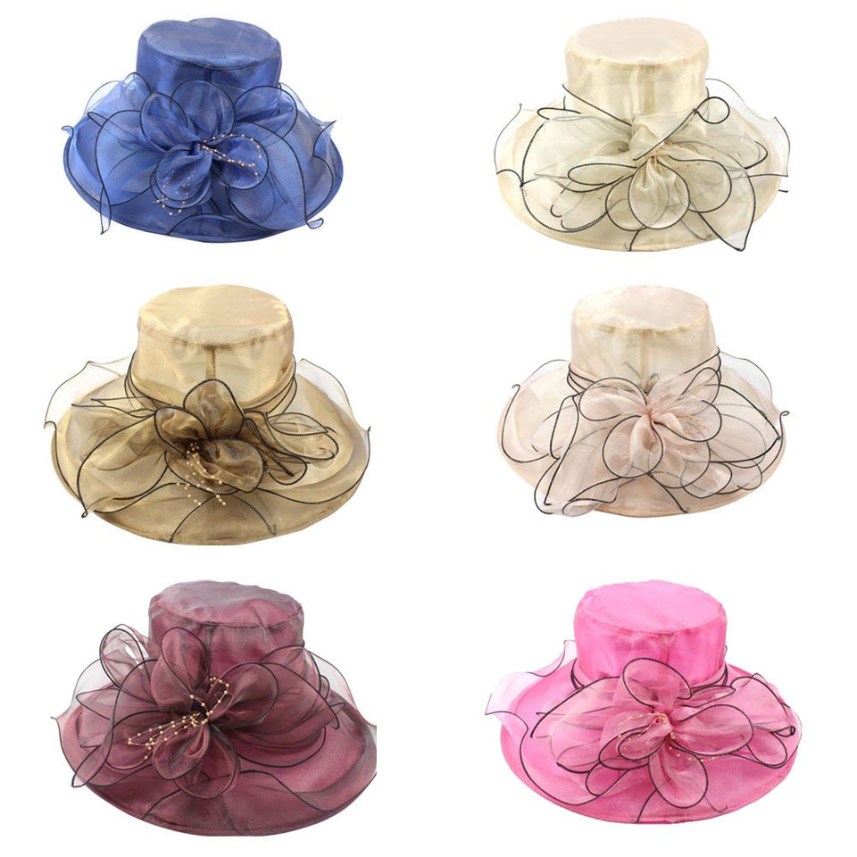 BrawljRORty - Sombrero para mujer, elegante, para boda, fiesta, iglesia, viaje, dama, ala ancha, flor, Azul, Una talla