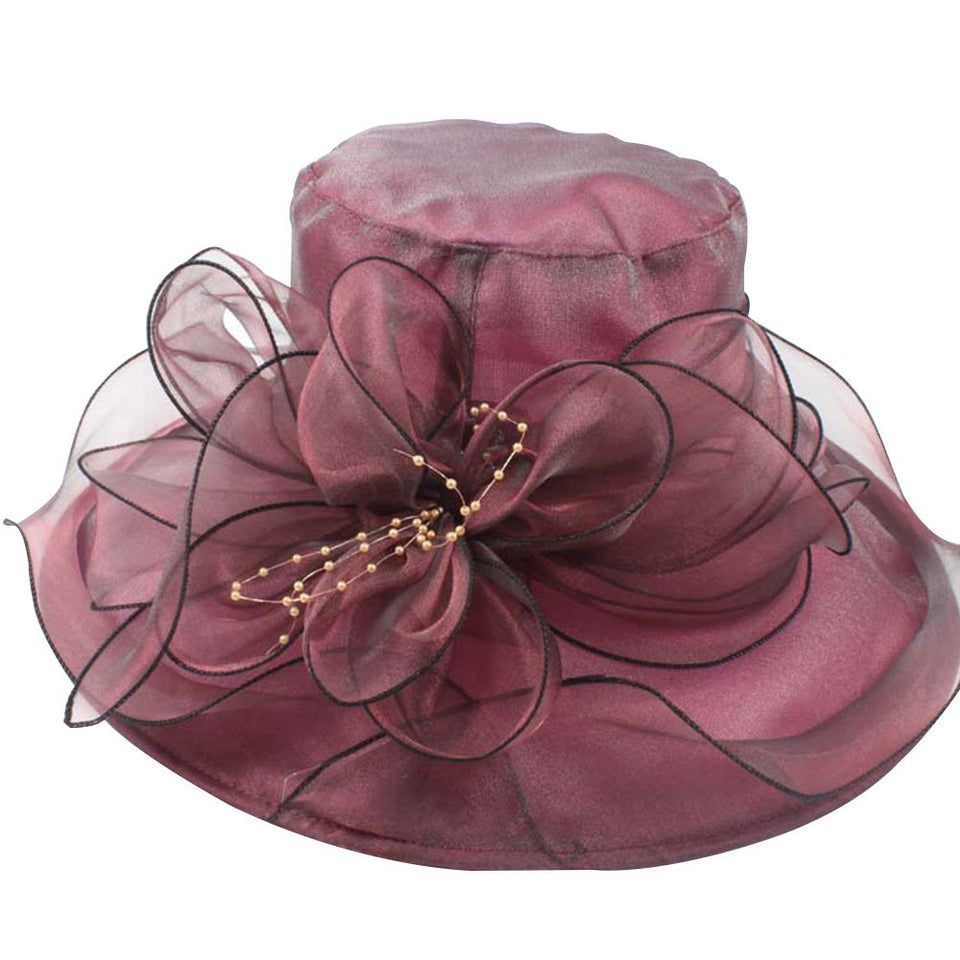 BrawljRORty - Sombrero para mujer, elegante, para boda, fiesta, iglesia, viaje, dama, ala ancha, flor, Azul, Una talla