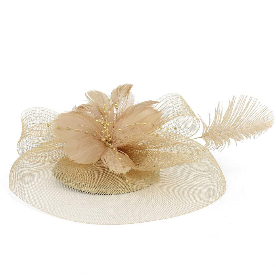 Fenical Pinza para el Cabello, Sombrero de Copa Mini Sombrero con Flores, Malla, Arco, Horquilla, Accesorio para Disfraz, para Dama de niña