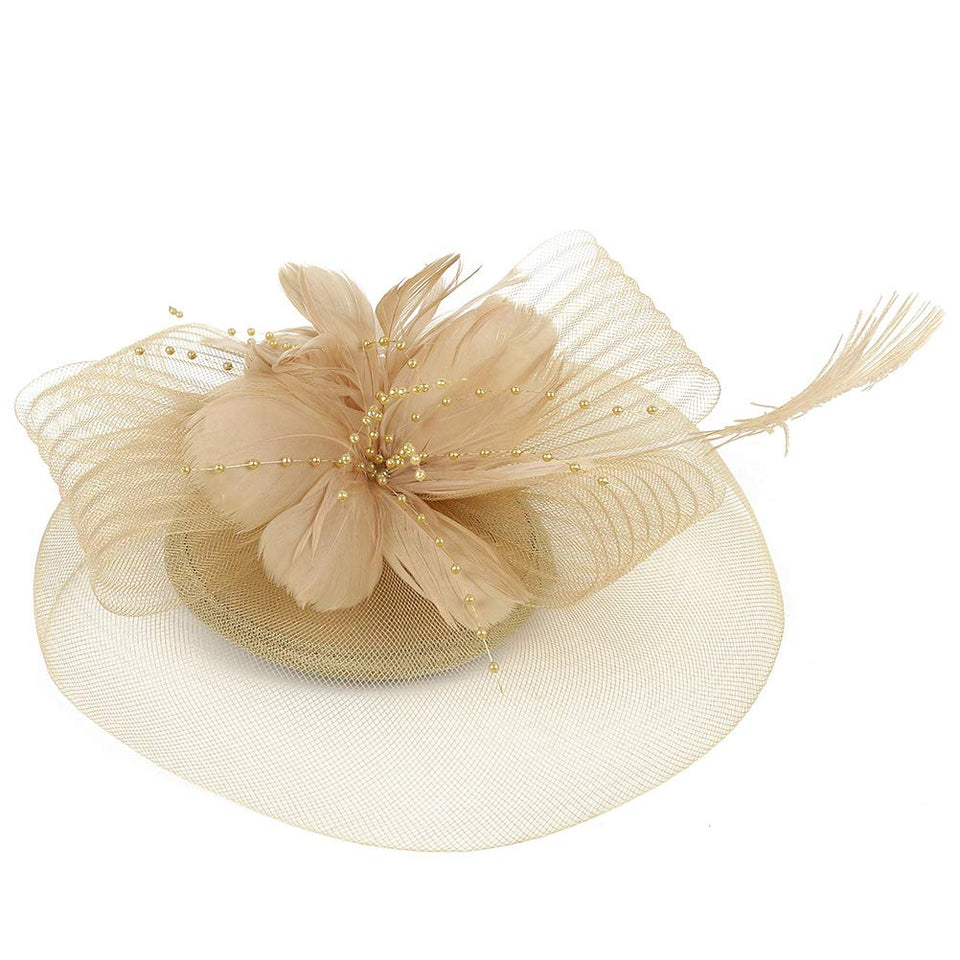 Fenical Pinza para el Cabello, Sombrero de Copa Mini Sombrero con Flores, Malla, Arco, Horquilla, Accesorio para Disfraz, para Dama de niña