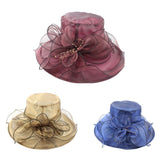 BrawljRORty - Sombrero para mujer, elegante, para boda, fiesta, iglesia, viaje, dama, ala ancha, flor, Azul, Una talla