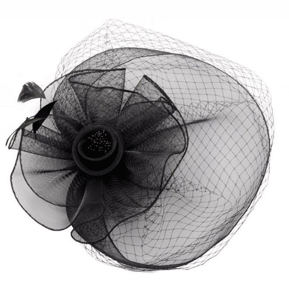 Tocado Europa y América Sombrero de Novia Sombrero de Plumas de Malla Banquete Sombreros para Damas Accesorios de Boda