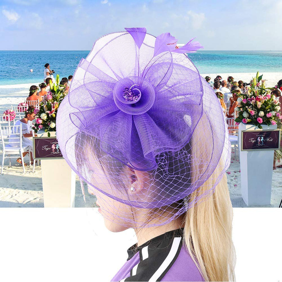AUNMAS Sombrero de Malla Plumas Falsas Velo Flor Diadema Banquete Accesorios para el Cabello Dama Sombrero para la Boda Vestirse Cosplay Fiesta Fotografía(3#)