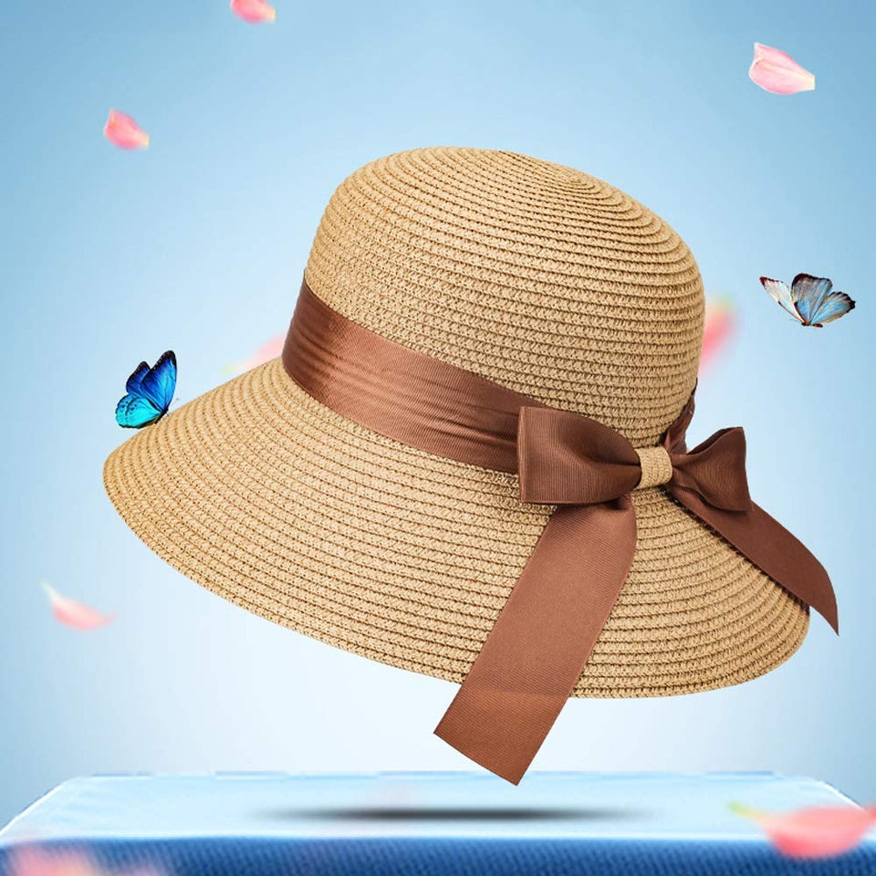 LDDENDP Sombrero de paja Sombrero para el sol Sombrero ancho plegable de tela Sombrero de paja hecho a mano Hipster Dama Sombrero de paja Pescador Sombrero de paja Cómodo y transpirable Salvaje Person