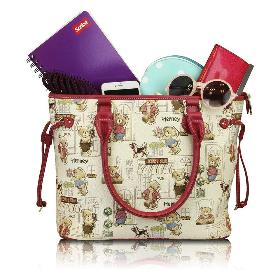 BOLSA DE MUJER AL HOMBRO Y CON ASAS HENNEY BEAR. Tiernos estampados de ositos. Para uso casual y ocasiones especiales.