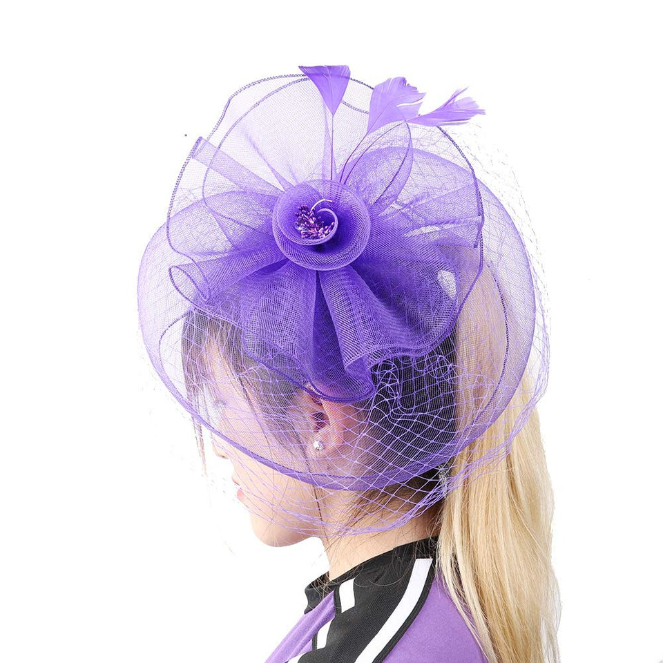 AUNMAS Sombrero de Malla Plumas Falsas Velo Flor Diadema Banquete Accesorios para el Cabello Dama Sombrero para la Boda Vestirse Cosplay Fiesta Fotografía(3#)