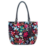 Bolsa de Dama Grande Negro Flores Modelo A-407 Bolso de Mujer"Bonita Bags" 28x14x27cm